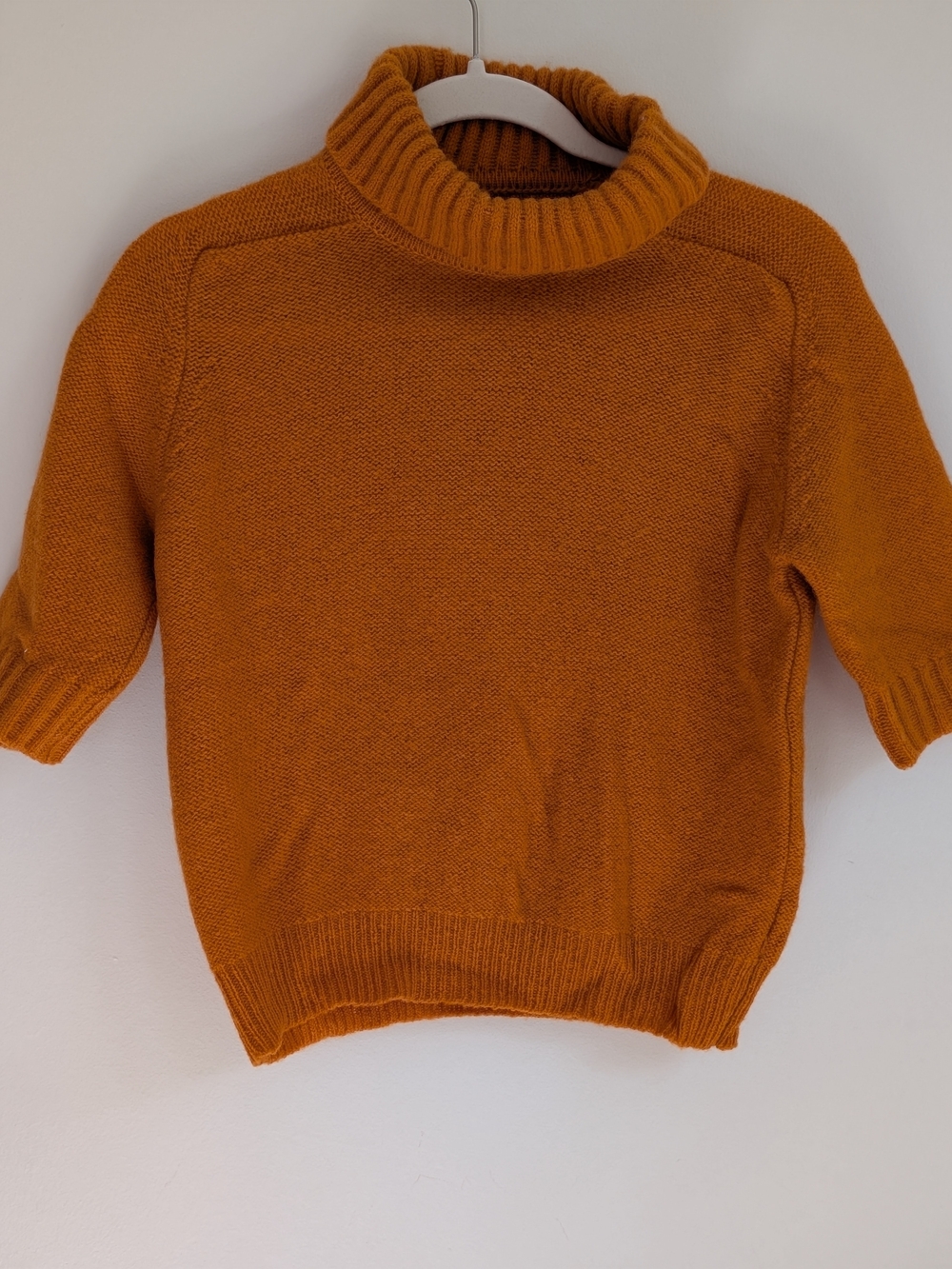 Vintage 70s Bernhard Altmann 100% Virgin Wool Mock/Cowl Neck Pumpkin Short Sleev